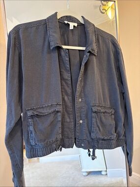Splendid Woven  Drawstring Hem Utility Jacket - Charcoal